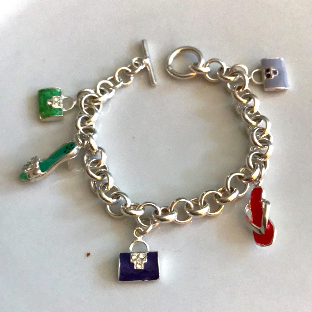 925 purse heels charm bracelet toggle clasp EUC